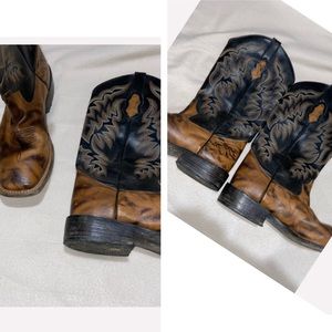 black and brown square toe boots